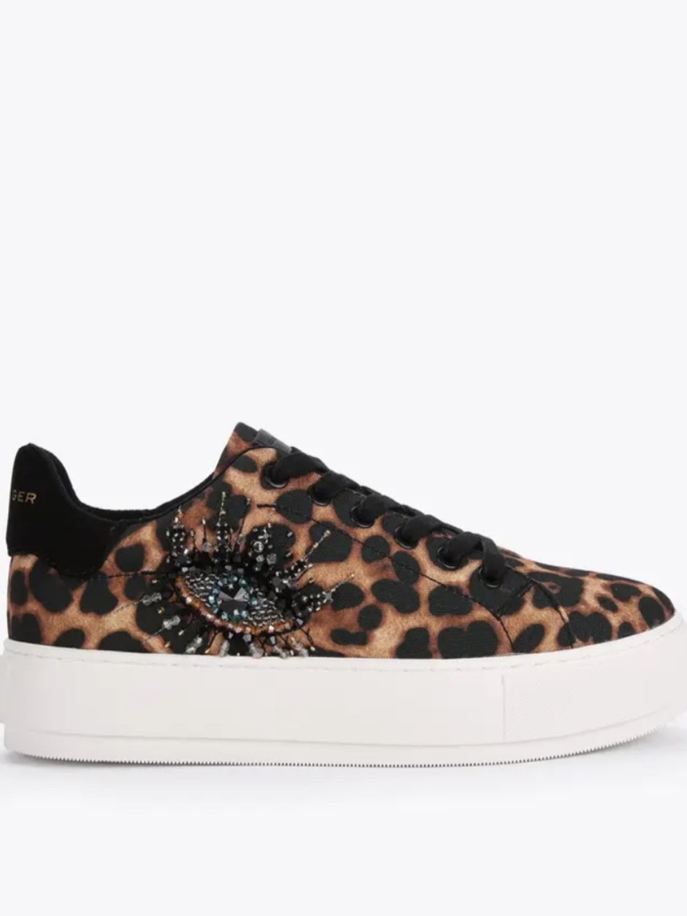 Kurt Geiger Laney Eye leopard print fabric lace up sneakers with beaded eye